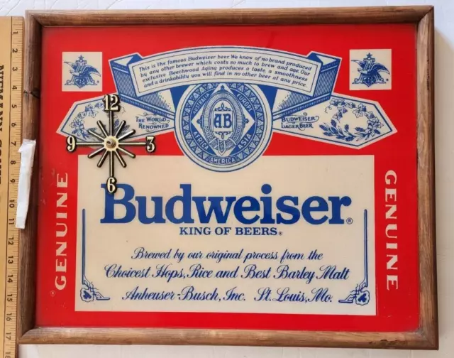 BUDWEISER 21 X 17" NEW CLOCK Battery KING OF BEERS Brew beer NOS NEW timepiece