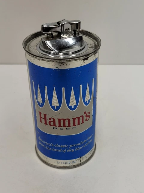 Vintage Hamm's Beer Flat Top Steel Seam Beer Can 12 oz. Table Top Lighter 5.5"