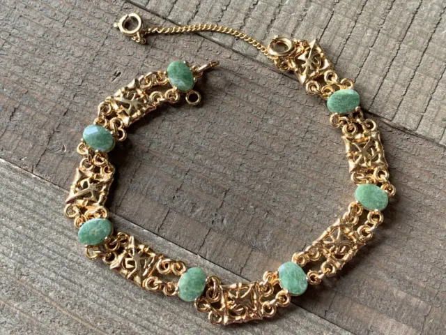 Russel Creations Jade Bracelet in Original Box 12 Kt. Gold Filled 8' w/safety