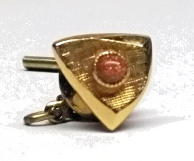 Vintage Estate 1940s Rose Colored Gem / Gold Tie Clip with Chain