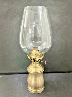 Old Vintage Rare Hand Crafted Brass Kerosene Lamp With Original Big Glass Globe,