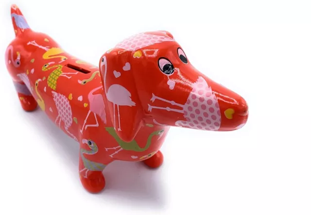 Pomme Pidou Spardose Hund Dackel  rot Flamingo Keramik Sparschwein 54987