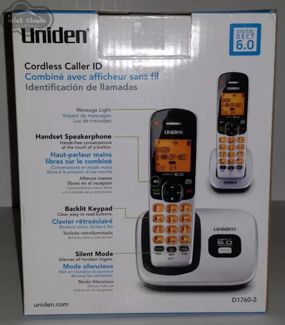 Uniden D1760-2 Expandable Cordless Phone DECT 6.0 1.9GHz, 2 Handset NEW 3