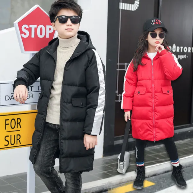 Kids Boy Girls Jacket Puffer Hooded Long Parka Padded School Quilted Winter Coat