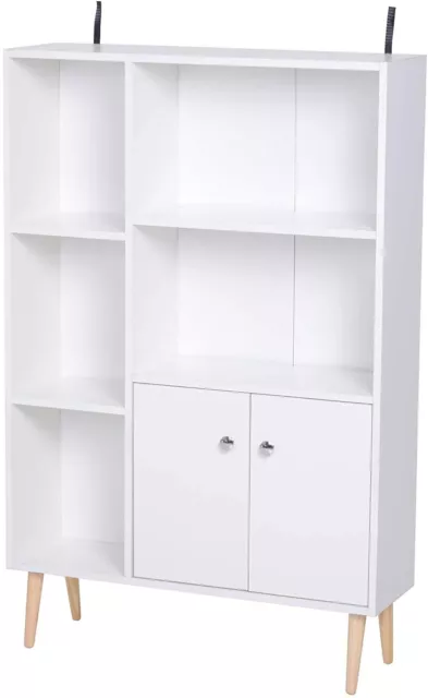 ✅ Libreria Scaffale Moderno Bianco Legno 5 Ripiani 2 Ante Libri Soprammobili