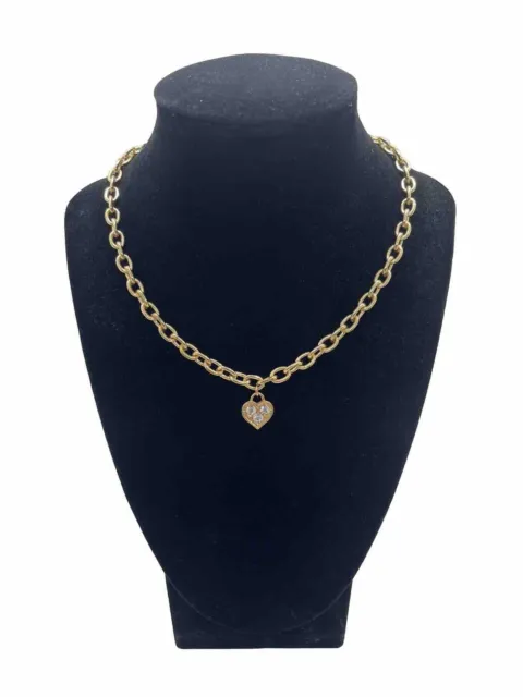 Guess Gold Tone Crystal Heart Charm Pendant Rope Chain Necklace Women's Jewelry