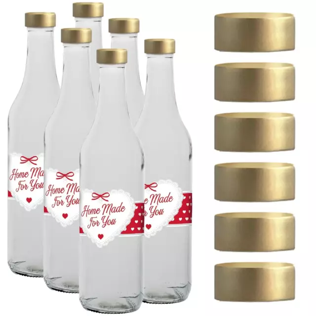 Bottiglie in Vetro Grande con Tappo Cuori per Bevande Acqua Olio Orzata 0,5 L