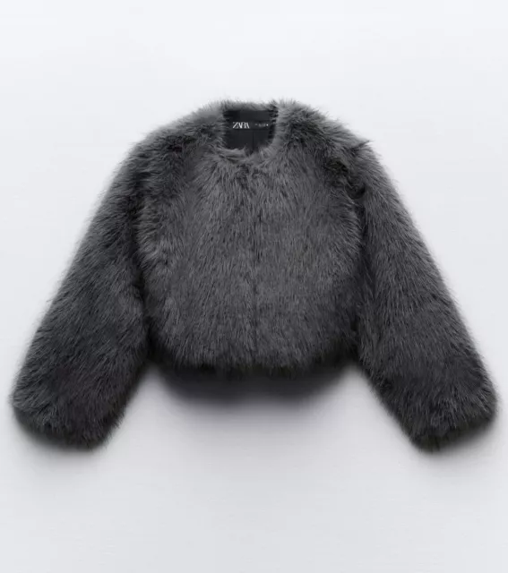 ZARA GREY CROPPED Faux Fur Jacket SIZE M 6318 261 89.99 PicClick UK