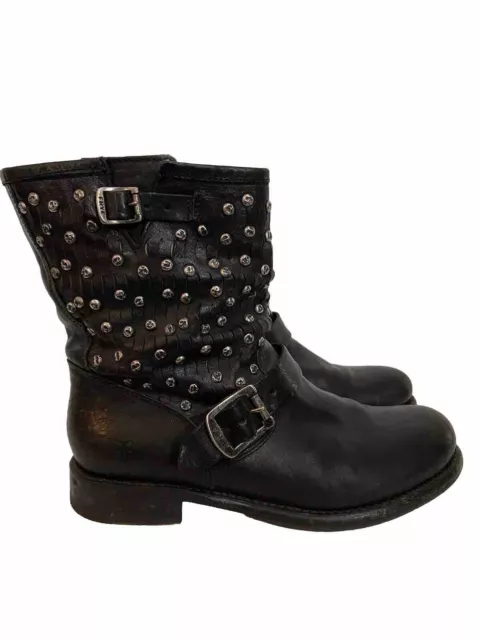 Frye Studded Boots Womens Black Leather Booties Short Sz 9 Biker Motorcycle Moto