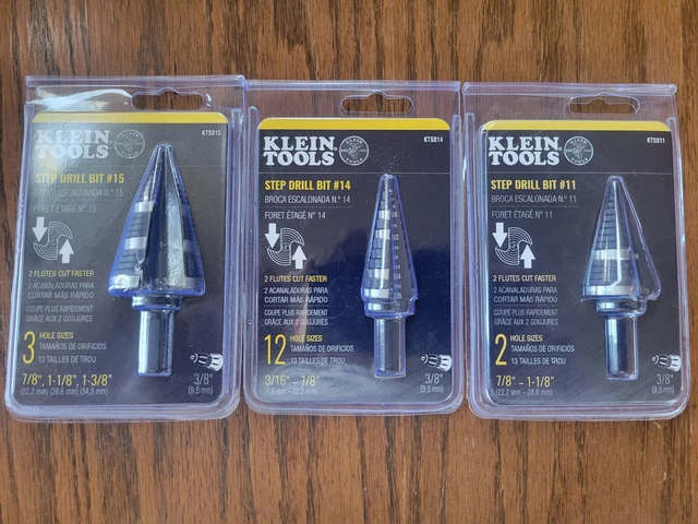 KLEIN TOOLS STEP DRILL BIT 3PC. SET , KTSB15 , KTSB14 ,& KTSB11 (Brand New)