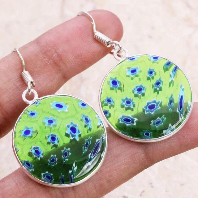 Dichroic Glass 925 Silver Plated Handmade Earrings of 1.5" Ethnic Gift