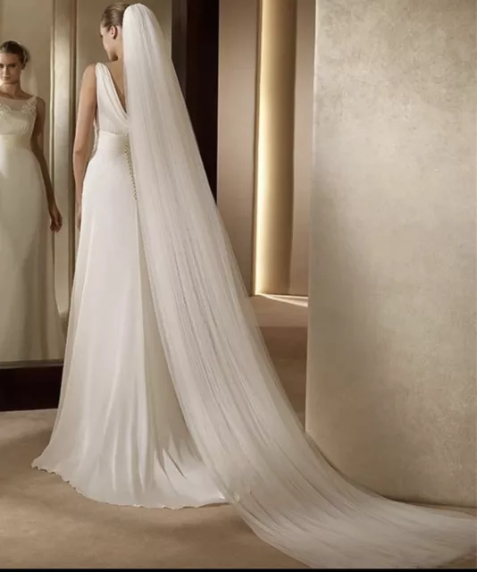 Brides Wedding 3M Cathedral Length Veil 2 Tier Soft Tulle Cut Edge With Comb