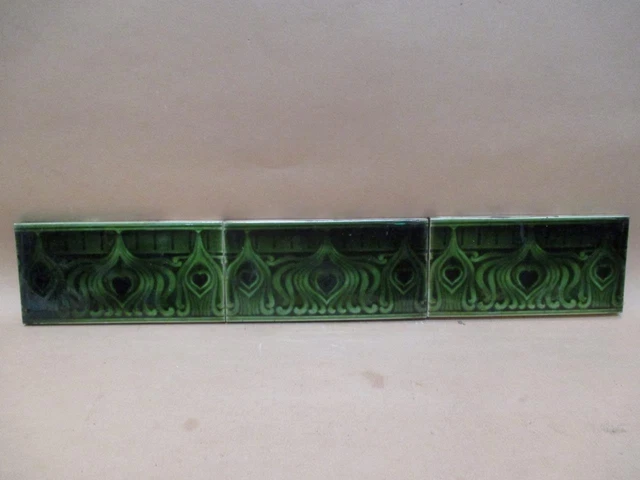 Tiles x3, Majolica, Art Nouveau, Art Deco, border tile, antique, vintage