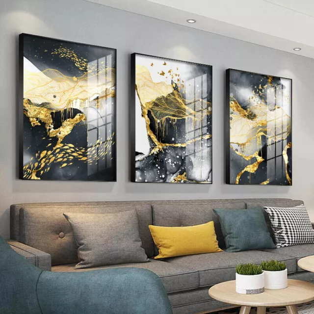 Golden Black White Abstract Painting Canvas Wall Art Poster Modern Home Decor