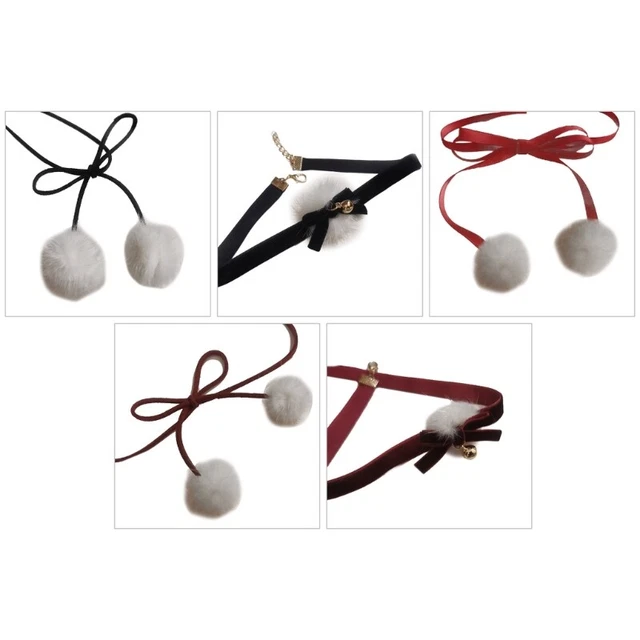 Adjustable Plush Ball Pendant Necklave Knotted Bowknot Collar Chain for Women
