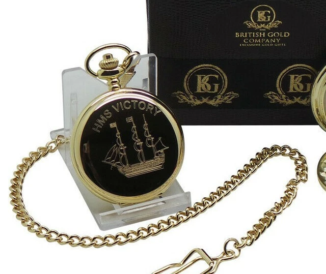 HMS VICTORY GOLD Pocket Watch Royal Navy Vintage Ship War History Fob