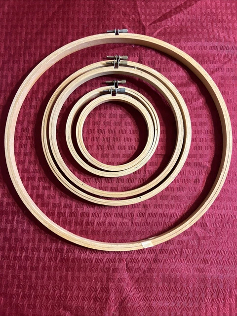 Aros de acolchado con aguja bordados de madera de colección - lote de 5 - cierre de tornillo