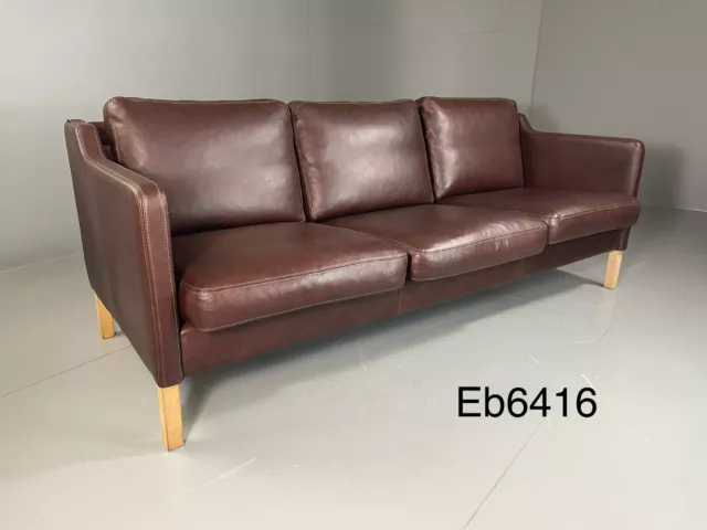 EB6416 Vintage Danish Three Seat Sofa Brown Leather Skalma Retro MCM M3SS