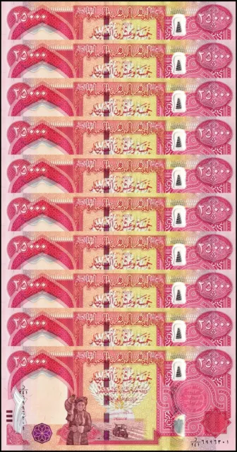 Iraq 25000 Dinars Banknote, 10 Banknotes..UNC COA USA #250,000!