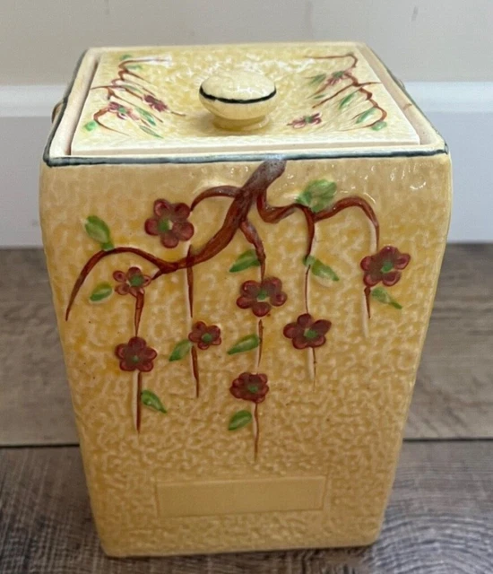 RARE VINTAGE JAPANESE Majolica Cookie Jar Cherry Blossoms Hotta Yu