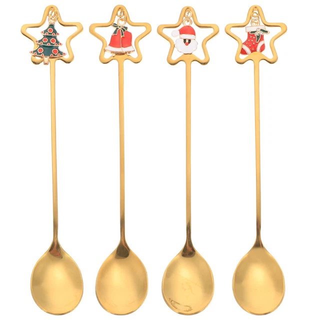 4 pz kit cucchiai di Natale in metallo inox per amici festa regalo