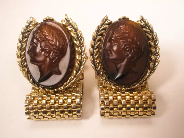 -Caesar Cameo Profile Wraparound Mesh Watchband Vintage SWANK Cuff Links roman