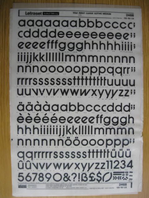 1 x Letraset Low/Num AVANT GARDE GOTHIC MEDIUM 60pt 17.3mm Sheet 2468   (bb)