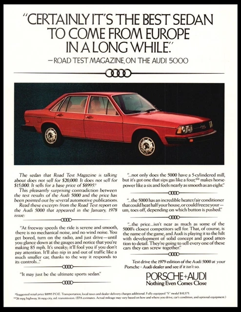1979 Audi 5000 red car photo print ad-Vintage Man Cave Garage Decor