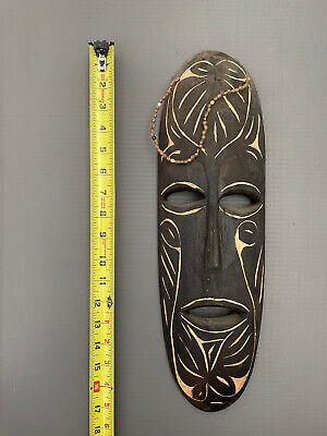 RARE! VINTAGE Hand CARVED WOODEN WALL MASKS Tribal African Asian native wood