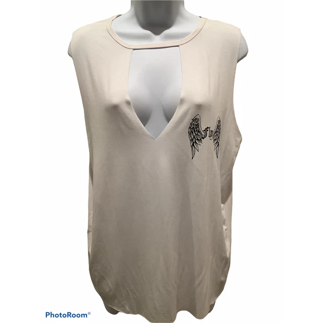 Glitz Fly Angel Wings White  Tank Top S