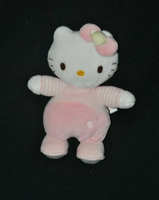 Peluche doudou chat blanc HELLO KITTY SANRIO rose fleur étoile grelot 21 cm TTBE