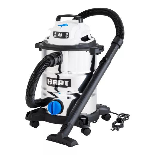 HART 8 Gallon 6 Peak HP Stainless Steel Wet/Dry Vacuum,New