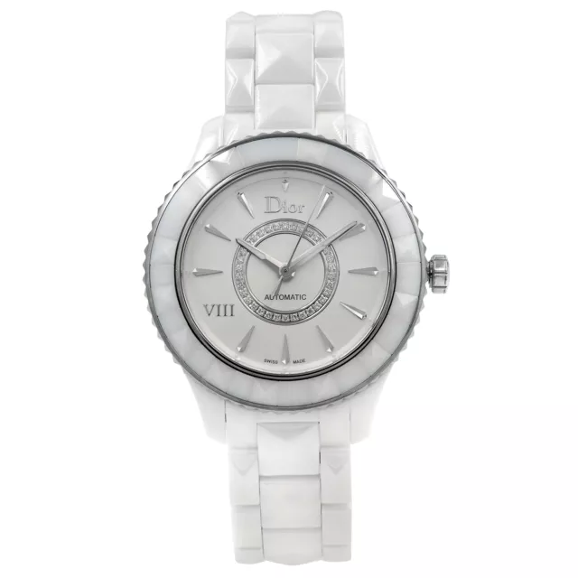 Dior VIII White Ceramic Steel Diamond Silver Dial Automatic Watch CD1245E3C002