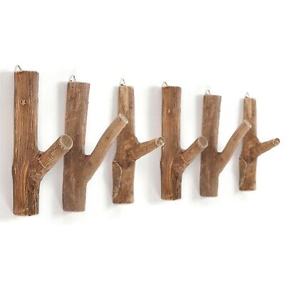 6er Set Ganci parete Limb | teak in legno radice | Gancio appendiabiti in legno, muro guardaroba