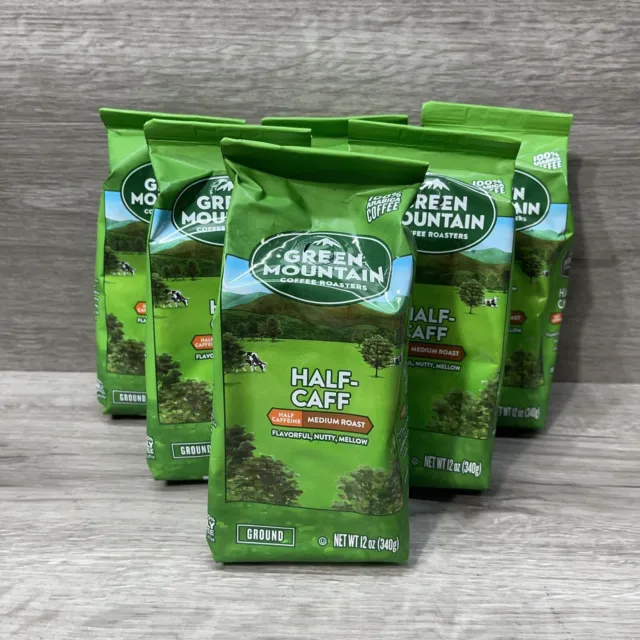 Green Mountain Coffee Half Caff Blend Medium Roast 12oz Ground 6 pack Free Ship