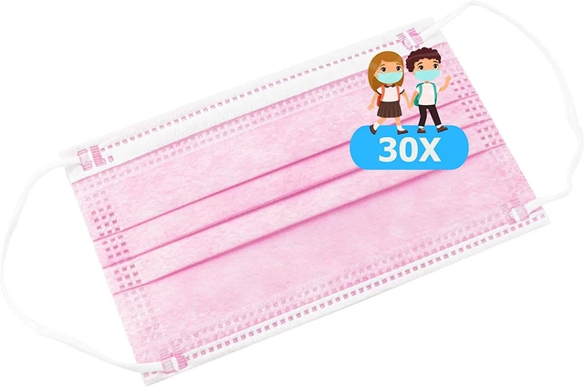 TBOC Masque Hygiénique pour Enfants Non Réutilisable - [Pack 30 Unités] Rose