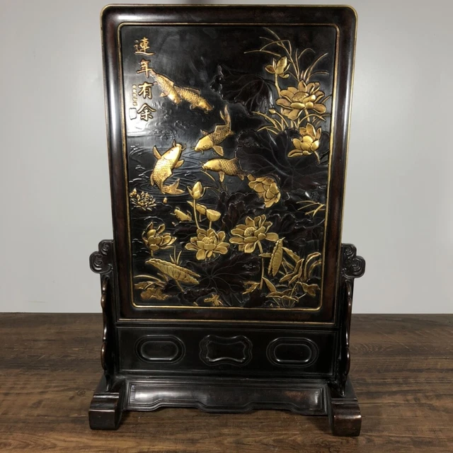Chinese Exquisite Handmade Gilt Bronze Screen Statue