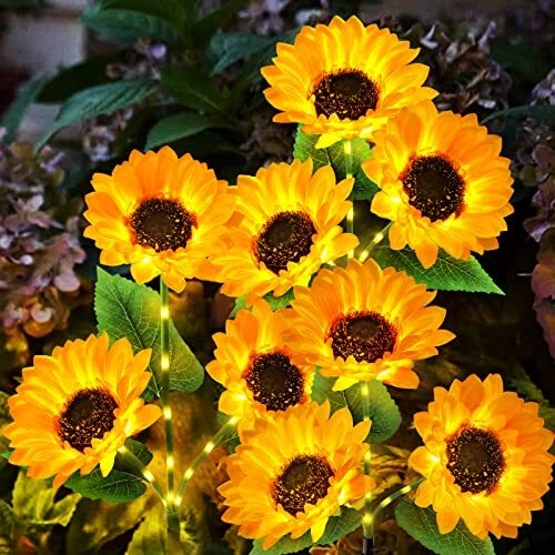 Solar Lights Outdoor Garden Decor - Upgraded with 9 Sunflower Lights, 3 Pack