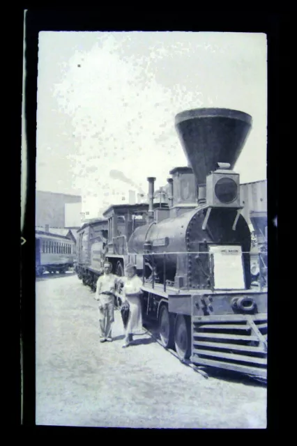 1940s Photo Negative Steam Locomotive Train Railroad Man Woman Vtg 2.7 x 4.3 I