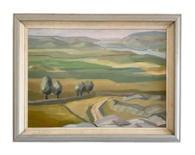 Mid-20th Century Modernism Landscape Oil Painting, Saigned by Artist  1958