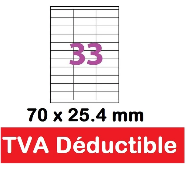 2400 Étiquettes Blanches 63.5x33.9mm – 100 Feuilles A4, 24 Étiquettes/Feuille, Adhésif Permanent, Coins Vifs – Laser/Inkjet