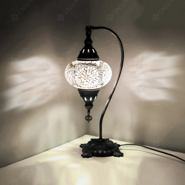Lampada tavolo a collo di cigno a mosaico Tiffany fatta a mano turca marocchina
