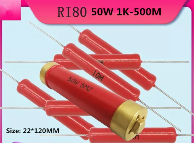 1pcs RI80 Non-inductive Glass Glaze High Voltage Resistance 50W 1K-500M