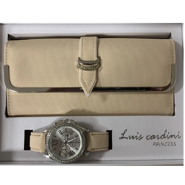 Luis Cardini Princess Cream Wallet Set with Watch