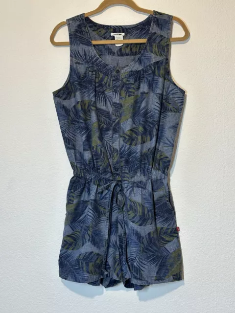 Levis Denim Romper Size XL Jumpsuit Blue Floral Print Pockets