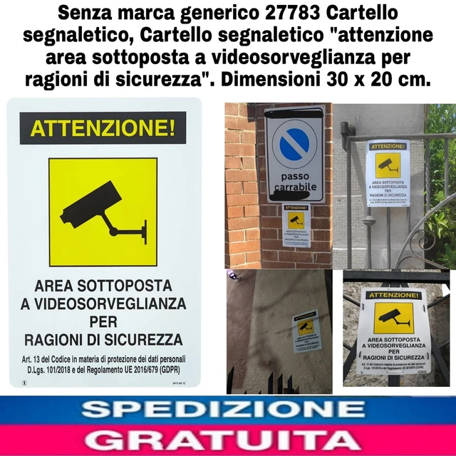 Cartello Videosorvegliato In Alluminio 25x18 Cm - Avviso Area Controllata Per Esterni - Alta Visibilit&agrave; Notte E Giorno