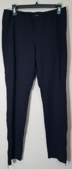 Eileen Fisher Pants Black Ponte Knit Slim Leg Pull-On Ankle Zip Women sz M