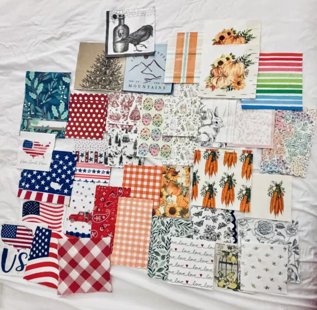 Lot of 50 Paper Napkins For Decoupage & Crafting Christmas Fall Easter July 4