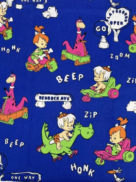 New 1991 Hanna Barbera The Flintstones Fabric 44” W X 49” L Pebbles Bam Bam Dino