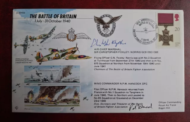 Battle Of Britain Foxley-Norris And Hancock Signed First Day Cover FDC RAF Pilot